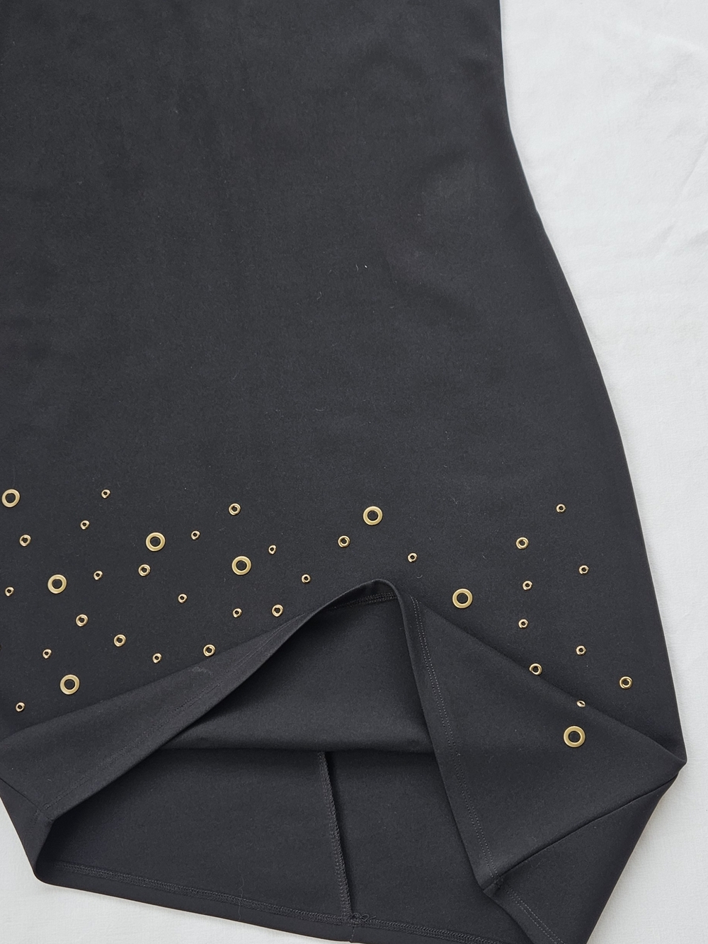 Worthington Black Sheath Dress Asymmetrical Hem Gold Detail Size S - Picture 3 of 7